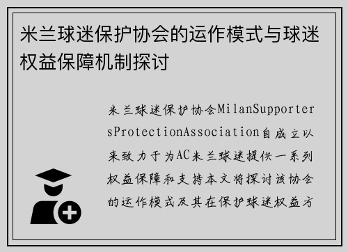 米兰球迷保护协会的运作模式与球迷权益保障机制探讨